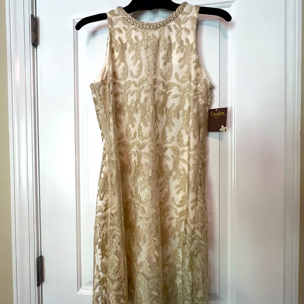 Taylor Gold/Ivory Cocktail Dress NWT